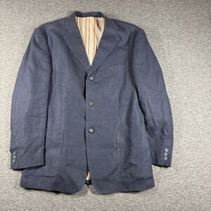 Orvieto 100% Linen Blazer Mens 44 Blue Striped Lining Classic Business‎ Casual